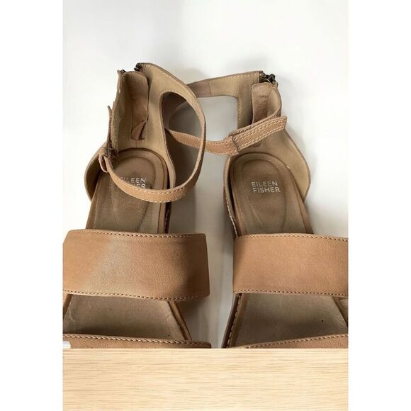 Eileen Fisher Women Strappy Platform Tan /Honey Ankle Straps Back Zip Sandals 10 - Picture 7 of 12